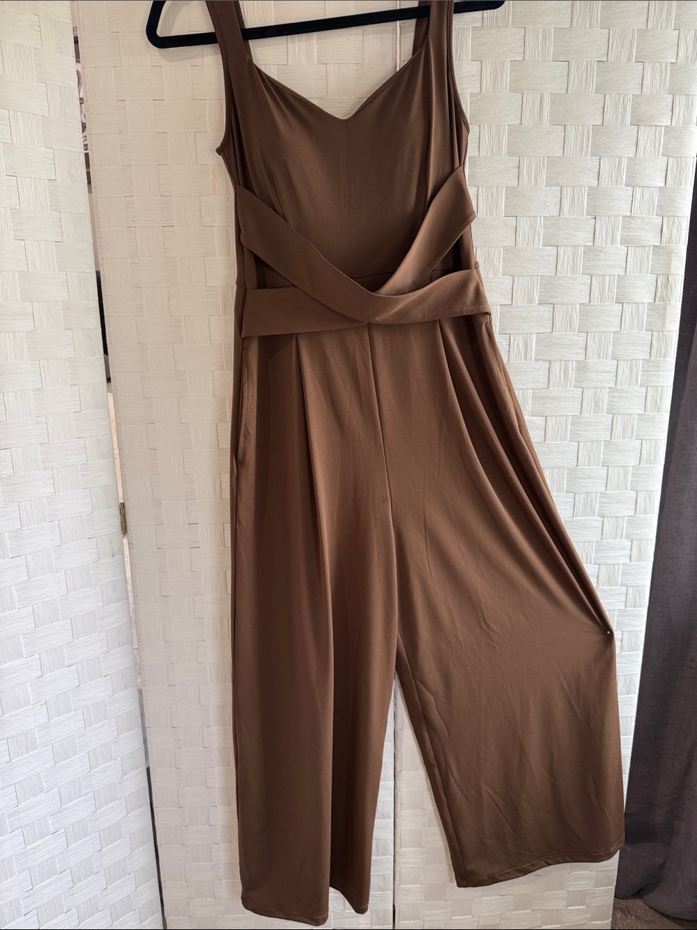 HALARA Brown Sleeveless Wide-Leg Jumpsuit with Wrapped Waist